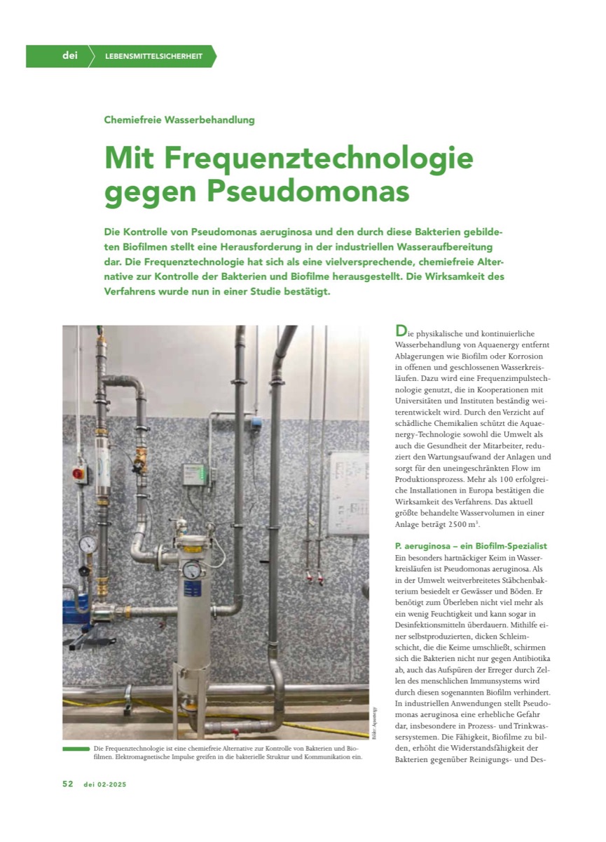 Fachbeitrag in dei über Frequenztechnologie gegen Pseudomonas